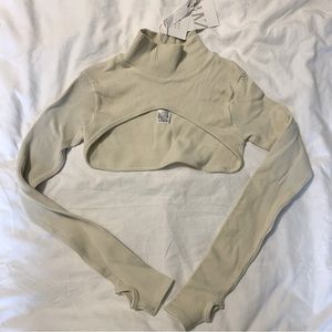 Cream ultra cropped mock neck top